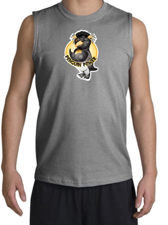 Penguin Power Shirt Athletic Gym Workout Muscle Shirt Sports Grey