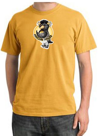 Penguin Power Shirt Athletic Gym Workout Pigment Dyed Tee Mustard