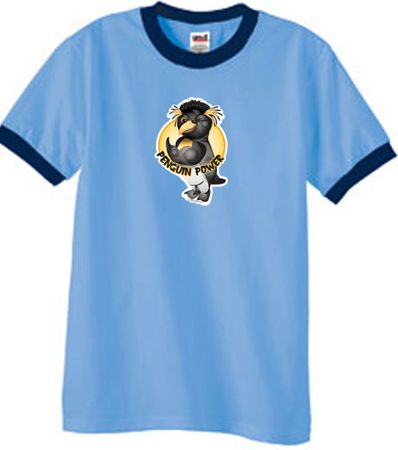Penguin Power Shirt Athletic Gym Workout Ringer Tee Carolina Blue/Navy