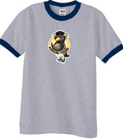 Penguin Power Shirt Athletic Gym Workout Ringer Tee Heather Grey/Navy