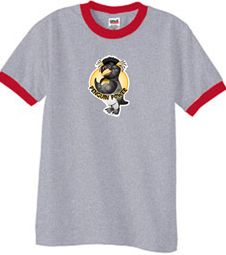 Penguin Power Shirt Athletic Gym Workout Ringer Tee Heather Grey/Red