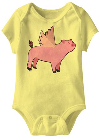 Pigs Will Fly Funny Baby Romper Yellow Infant Babies Creeper