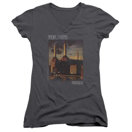 Pink Floyd Juniors V Neck Shirt Faded Animals Charcoal T-Shirt