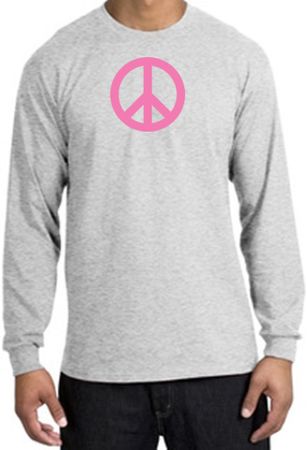 PINK PEACE World Peace Sign Symbol Adult Long Sleeve T-shirt - Ash