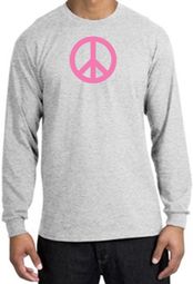 PINK PEACE World Peace Sign Symbol Adult Long Sleeve T-shirt - Ash