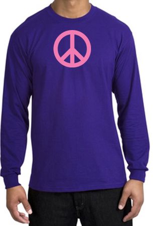 PINK PEACE World Peace Sign Symbol Adult Long Sleeve T-shirt - Purple