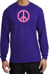 PINK PEACE World Peace Sign Symbol Adult Long Sleeve T-shirt - Purple