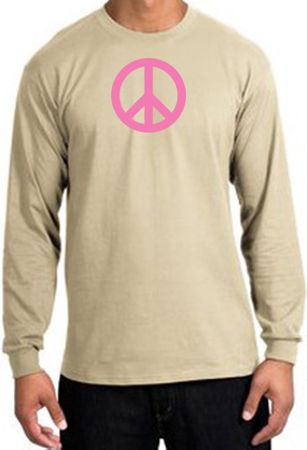 PINK PEACE World Peace Sign Symbol Adult Long Sleeve T-shirt - Sand