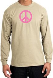 PINK PEACE World Peace Sign Symbol Adult Long Sleeve T-shirt - Sand