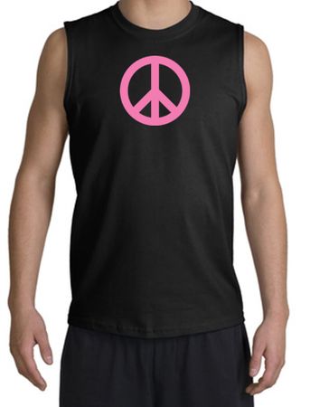 PINK PEACE World Peace Sign Symbol Adult Muscle Shirt Shooter - Black