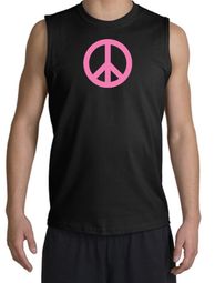 PINK PEACE World Peace Sign Symbol Adult Muscle Shirt Shooter - Black