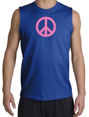 PINK PEACE World Peace Sign Symbol Adult Muscle Shirt Shooter - Royal