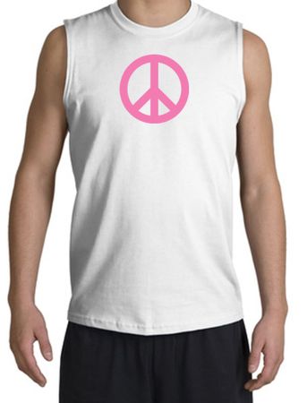 PINK PEACE World Peace Sign Symbol Adult Muscle Shirt Shooter - White