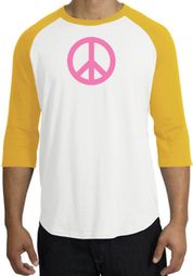 PINK PEACE World Peace Sign Symbol Adult Raglan T-shirt - White/Gold PINK PEACE World Peace Sign Symbol Adult Raglan T-shirt - White/Gold
