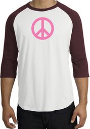 PINK PEACE World Peace Sign Symbol Adult Raglan T-shirt - White/Maroon PINK PEACE World Peace Sign Symbol Adult Raglan T-shirt - White/Maroon