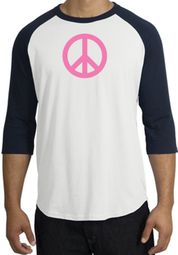 PINK PEACE World Peace Sign Symbol Adult Raglan T-shirt - White/Navy PINK PEACE World Peace Sign Symbol Adult Raglan T-shirt - White/Navy