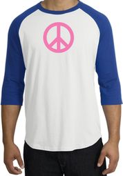 PINK PEACE World Peace Sign Symbol Adult Raglan T-shirt - White/Royal PINK PEACE World Peace Sign Symbol Adult Raglan T-shirt - White/Royal