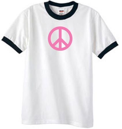 PINK PEACE World Peace Sign Symbol Adult Ringer T-shirt - White/Black