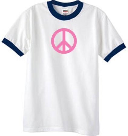 PINK PEACE World Peace Sign Symbol Adult Ringer T-shirt - White/Navy