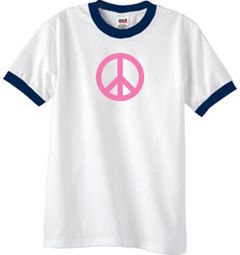 PINK PEACE World Peace Sign Symbol Adult Ringer T-shirt - White/Navy