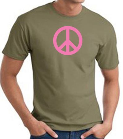 PINK PEACE World Peace Sign Symbol Adult T-shirt - Army Green