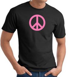 PINK PEACE World Peace Sign Symbol Adult T-shirt - Black