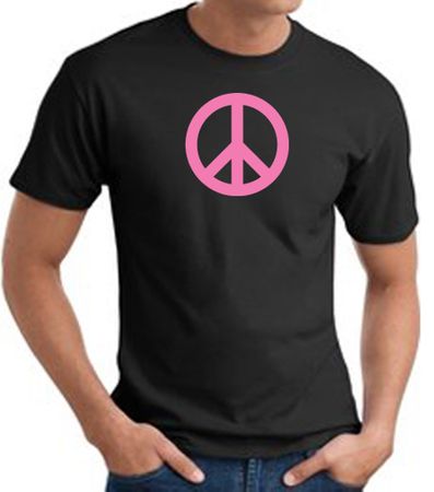 PINK PEACE World Peace Sign Symbol Adult T-shirt - Black