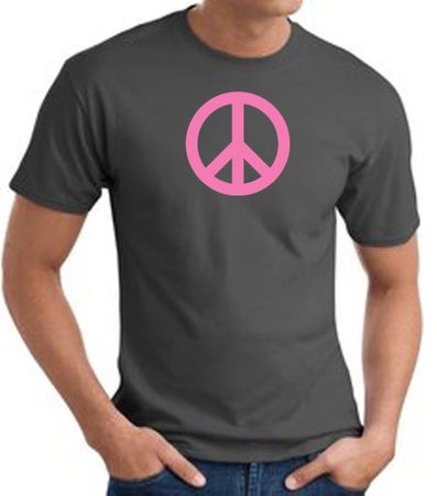 PINK PEACE World Peace Sign Symbol Adult T-shirt - Charcoal