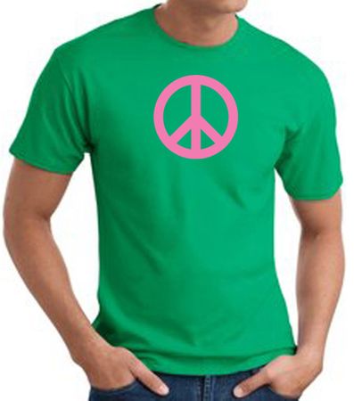 PINK PEACE World Peace Sign Symbol Adult T-shirt - Kelly Green