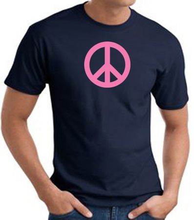 PINK PEACE World Peace Sign Symbol Adult T-shirt - Navy