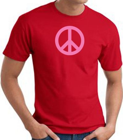PINK PEACE World Peace Sign Symbol Adult T-shirt - Red