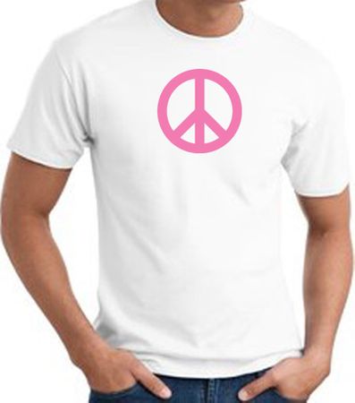 PINK PEACE World Peace Sign Symbol Adult T-shirt - White