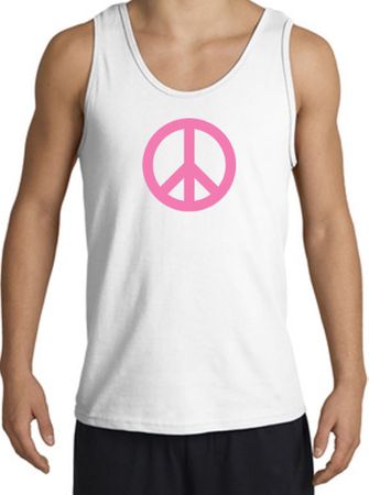 PINK PEACE World Peace Sign Symbol Adult Tanktop - White