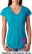 Pink Ribbon Pin Bottom Print Ladies Tri Blend V-Neck Shirt