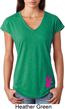 Pink Ribbon Pin Bottom Print Ladies Tri Blend V-Neck Shirt
