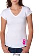 Pink Ribbon Pin Bottom Print Ladies Tri Blend V-Neck Shirt