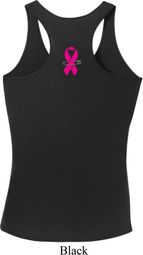 Pink Ribbon Pin Neck Print Ladies Dry Wicking Racerback Tank Top
