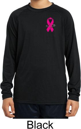 Pink Ribbon Pin Pocket Print Kids Dry Wicking Long Sleeve Shirt