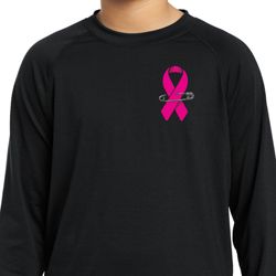Pink Ribbon Pin Pocket Print Kids Dry Wicking Long Sleeve Shirt