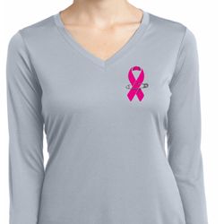 Pink Ribbon Pin Pocket Print Ladies Dry Wicking Long Sleeve Shirt