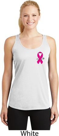 Pink Ribbon Pin Pocket Print Ladies Dry Wicking Racerback Tank Top