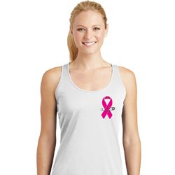 Pink Ribbon Pin Pocket Print Ladies Dry Wicking Racerback Tank Top