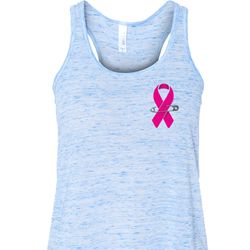 Pink Ribbon Pin Pocket Print Ladies Flowy Racerback Tanktop
