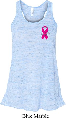 Pink Ribbon Pin Pocket Print Ladies Flowy Racerback Tanktop