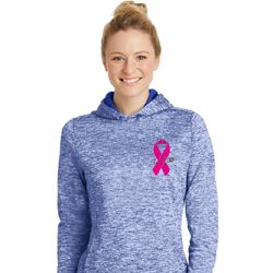 Pink Ribbon Pin Pocket Print Ladies Moisture Wicking Hoodie