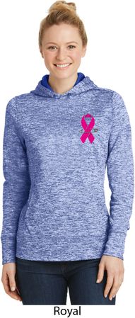 Pink Ribbon Pin Pocket Print Ladies Moisture Wicking Hoodie