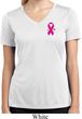 Pink Ribbon Pin Pocket Print Ladies Moisture Wicking V-neck Shirt