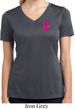 Pink Ribbon Pin Pocket Print Ladies Moisture Wicking V-neck Shirt