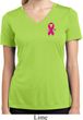 Pink Ribbon Pin Pocket Print Ladies Moisture Wicking V-neck Shirt