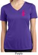 Pink Ribbon Pin Pocket Print Ladies Moisture Wicking V-neck Shirt